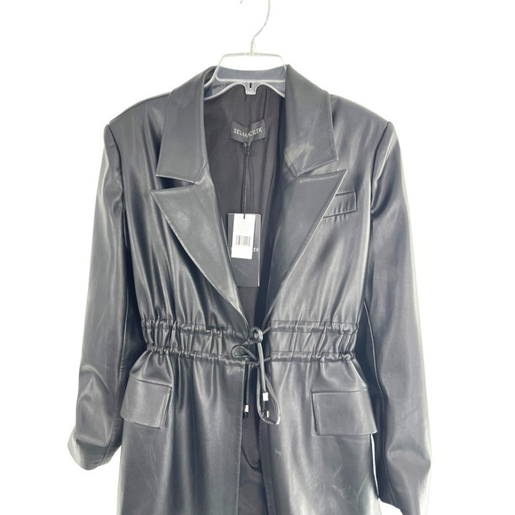 NWT Selmacilek Womens Leather Trench Collar Mini Dress Flap Pockets Size S Black - Picture 4 of 14